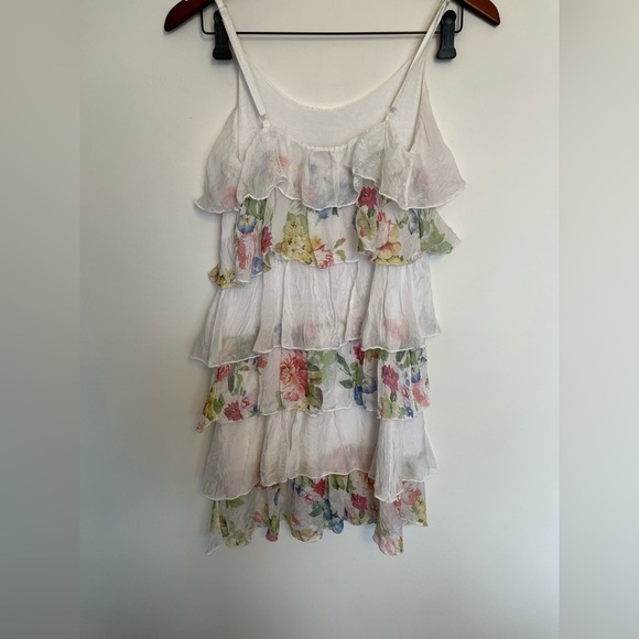 Angela Mara Made in Italy Floral Tiered Ruffle Dress Size S - Picture 2 of 6